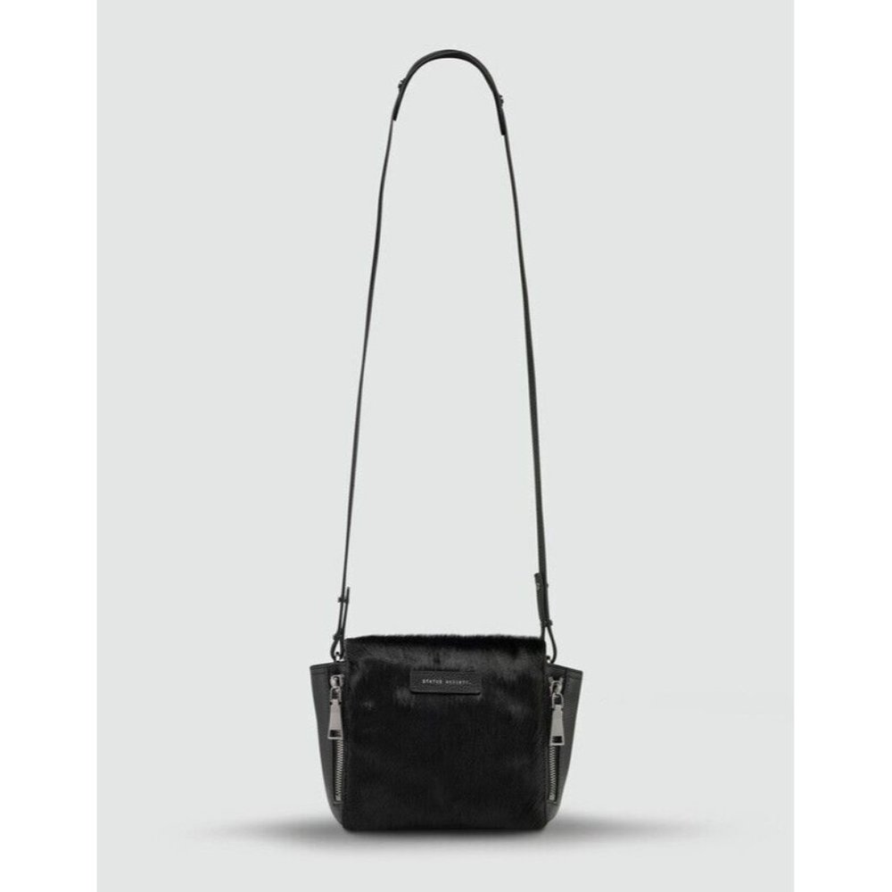 Status Anxiety The Ascendants Crossbody Bag black fur small zip leather NEW - Picture 4 of 9